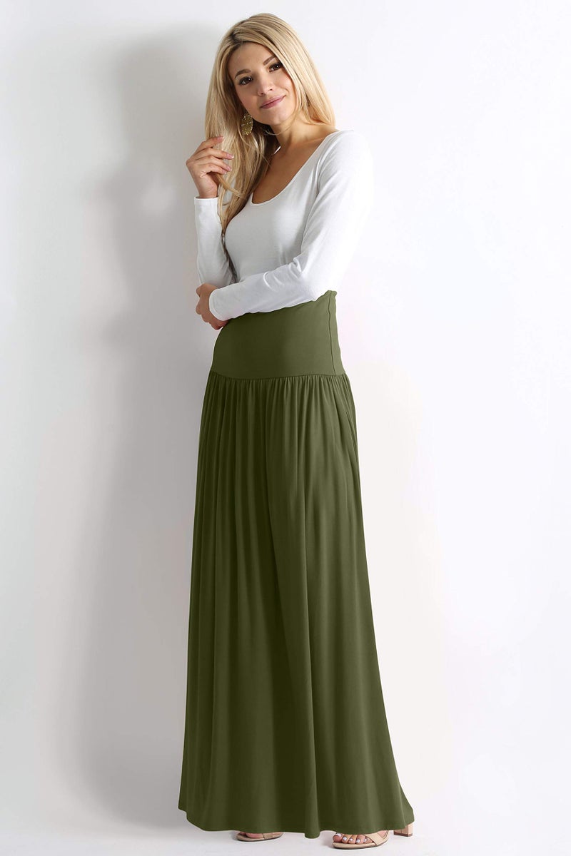 Simlu Olive Green Skirts for Women Ankle Length Skirt Casual Long Skirt High Waisted Maxi Skirt Reg and Plus Size Skirt Long Skirt (Size X-Large, Olive Green) - Image 2